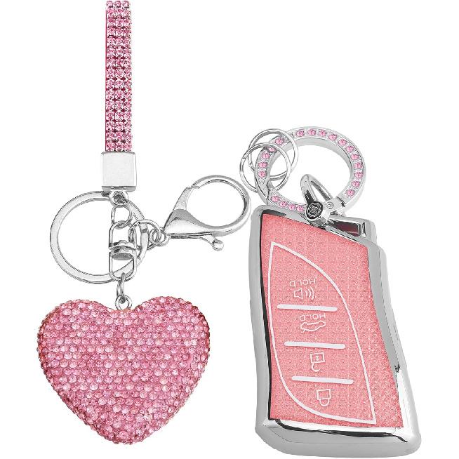 For Lexus Key Fob Cover with Diamond Heart Keychain, Car Accessories TPU for Lexus RX ES GS LS NX RS GX LX RC LC Smart Key, Silver Clear
