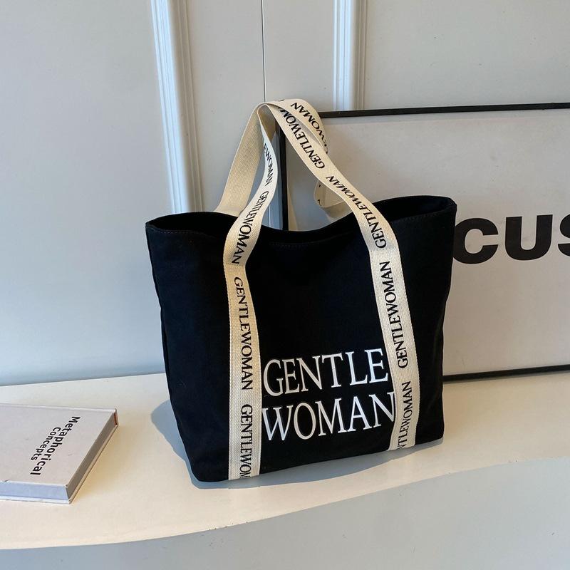 New Style Canvas Bag with Large Letter Print, Casual and Fashionable Shoulder Bag