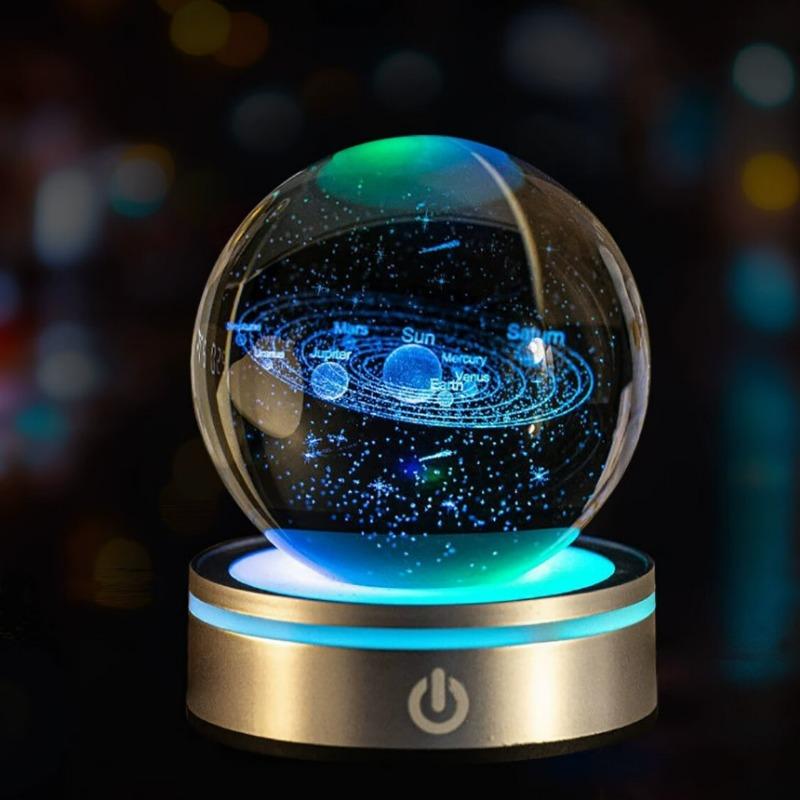 3D Solar System Crystal Ball Night Light with LED Colorful Lighting Touch Base Galaxy Planets Glass Ball Lamp Astronomy