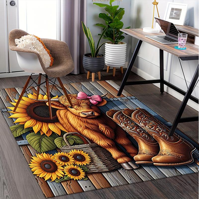 Chair Mat: Sunflower Cow Office Carpet Large Rug for Home Decor, Sofa Cover, Gift Idea, Suitable for Bedroom, Living Room, Various Rooms