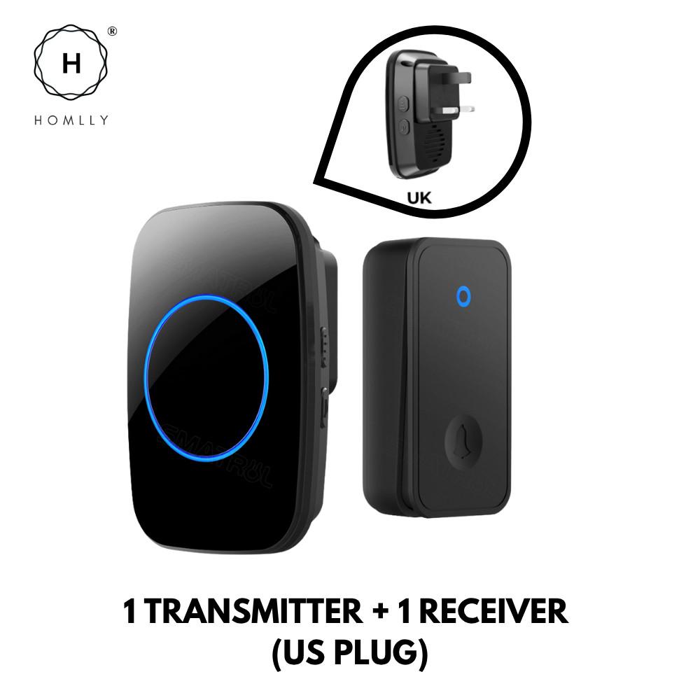 HOMLLY Self-Powered Wireless Waterproof Electric Door Bells with 60 Chimes & 5-Level Volume LED Flash