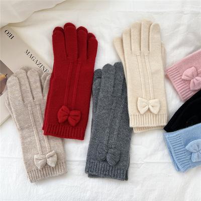 New Solid Color Gloves For Women In Winter Versatile For Students Cute Five Finger Knitted Knitted Couple Touchscreen Cute Warm Cycling