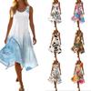 Women Sleeveless Casual Dress Floral Print Round Neck Irregular Hem Mid Length Summer Dress Lightweight Comfortable Fabric
