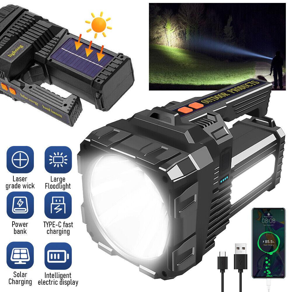 

Мощный светодиодный фонарик с солнечной зарядкой, портативный поисковый фонарь с COB рабочими огнями, 6 режимов, быстрая зарядка TYPE-C, лампа для кемпинга 21.3*12CM