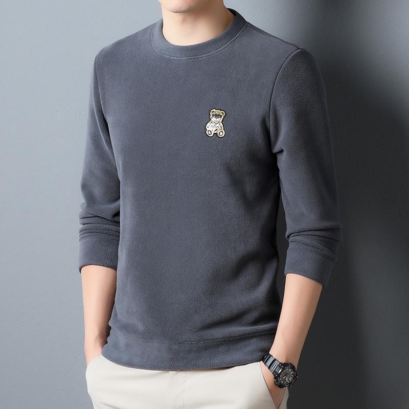 Polar Fleece Sweatshirt for Men In Winter New Style Round Neck Fashion Men's T-shirt Polar Fleece Thickened Bottoming Shirt