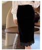 Rongtai Women's Textured Velour Embroidered Lace Hem Bodycon A-line Skirt 2026.