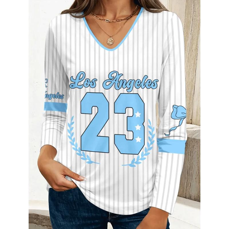 Fashion Women's V-Neck Long Sleeve 3D Casual Color Printing Casual Long Sleeve V-Neck T-Shirt