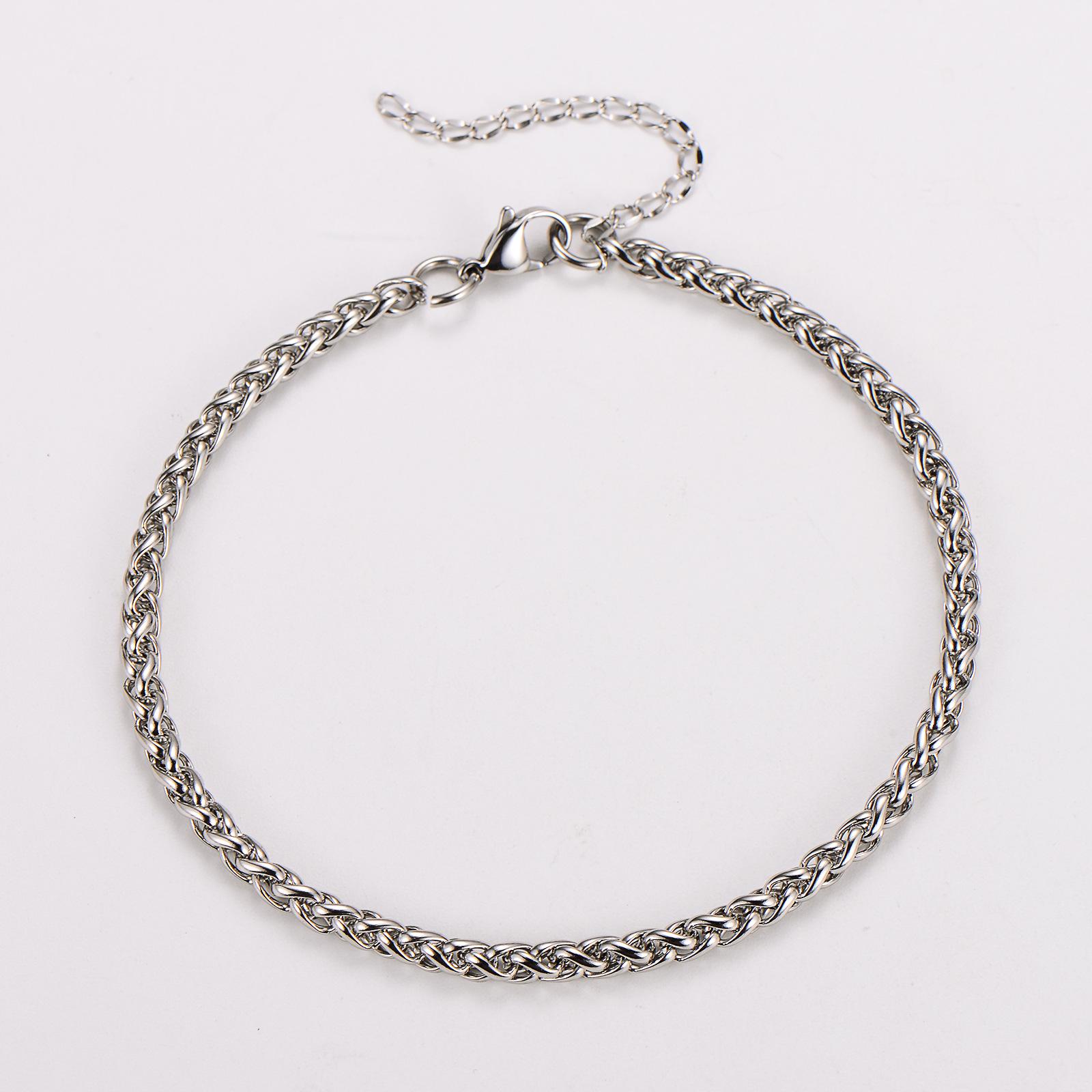 HY304 Stainless Steel Hip Hop Couple Necklace & Bracelet Set 4mm