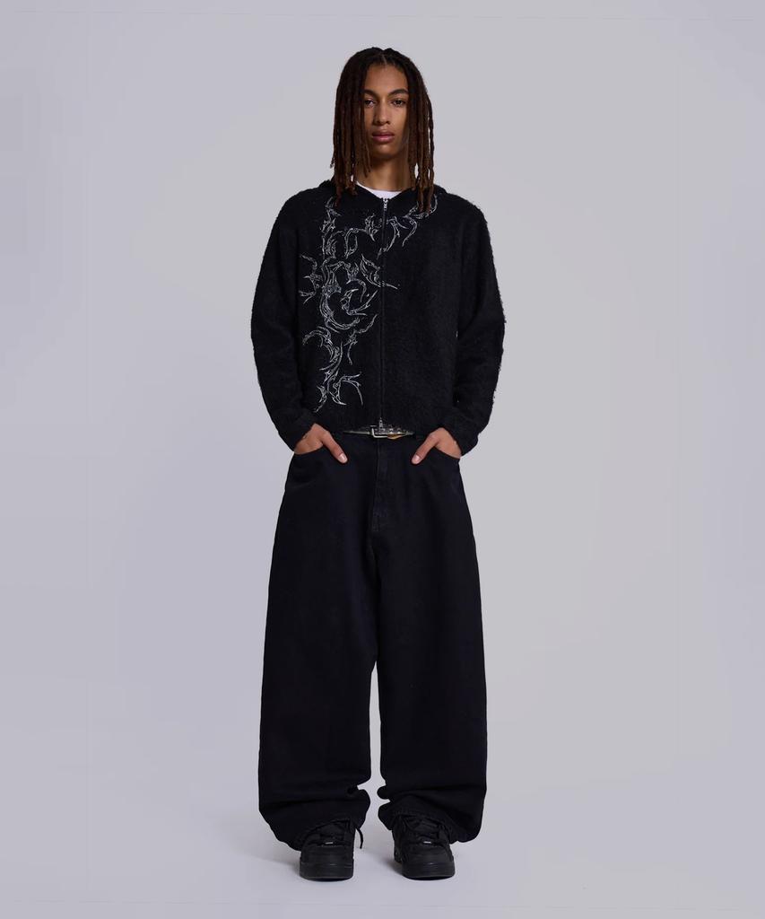Jeidideuleondeon (M) Tattoo Zip Knit Hoodie Black