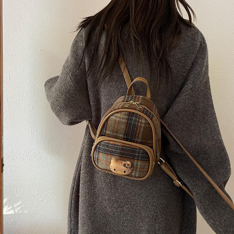 2025 geantă nouă de lână pentru femei, mini geantă de umăr, geantă de mână la modă, versatilă, cu carouri, rucsac de navetă