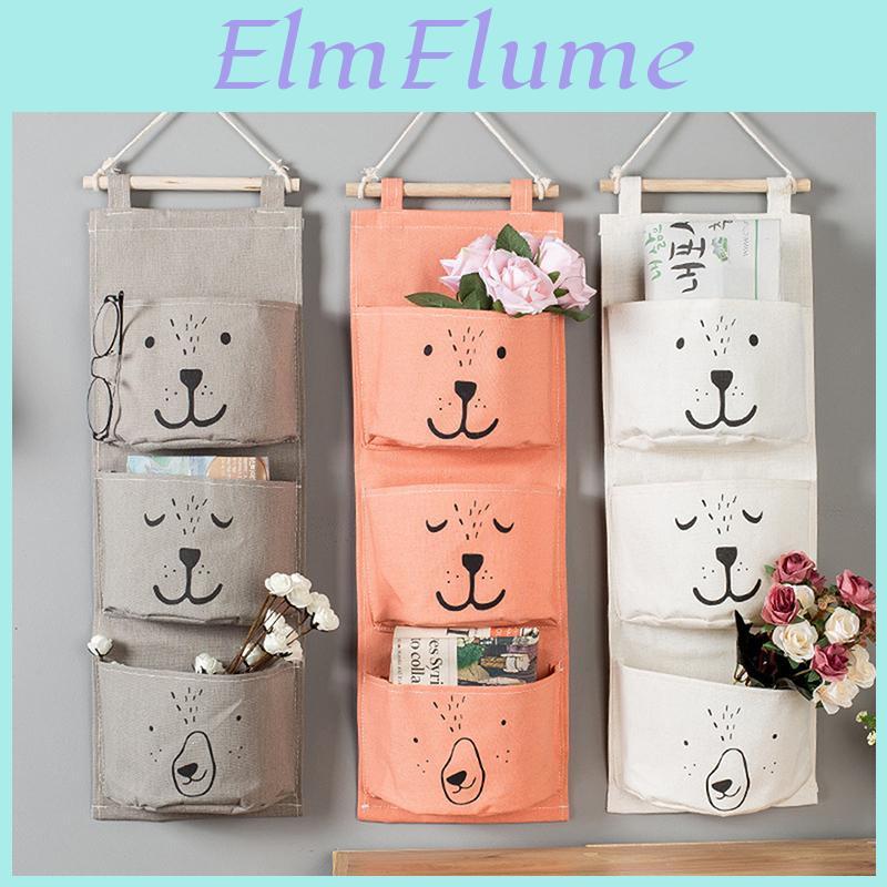 Pockets Mounted 3 Cute Wall Storage Bag Closet Organizer Clothes Hanging Storage Bag Children Room Pouch Home Decor