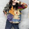 DIMANAF 2023 New Autumn Plus Size Sweaters Cardigan Oversize Women Pattern Floral Cartoon Printing Sweaters Knitting Loose Sweater