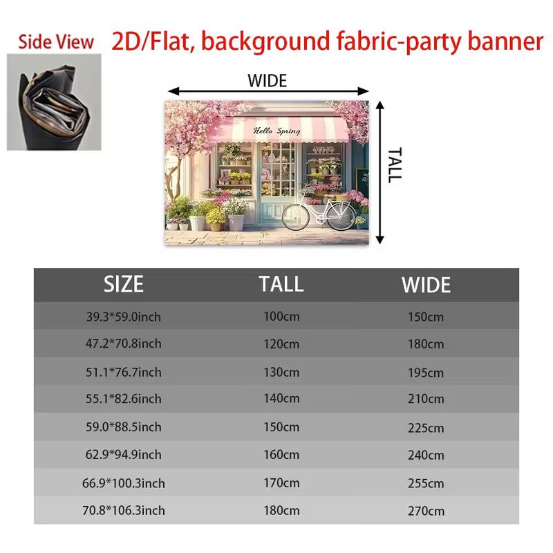 2D Spring Flower Shop Backdrop with Cherry Blossoms Banner