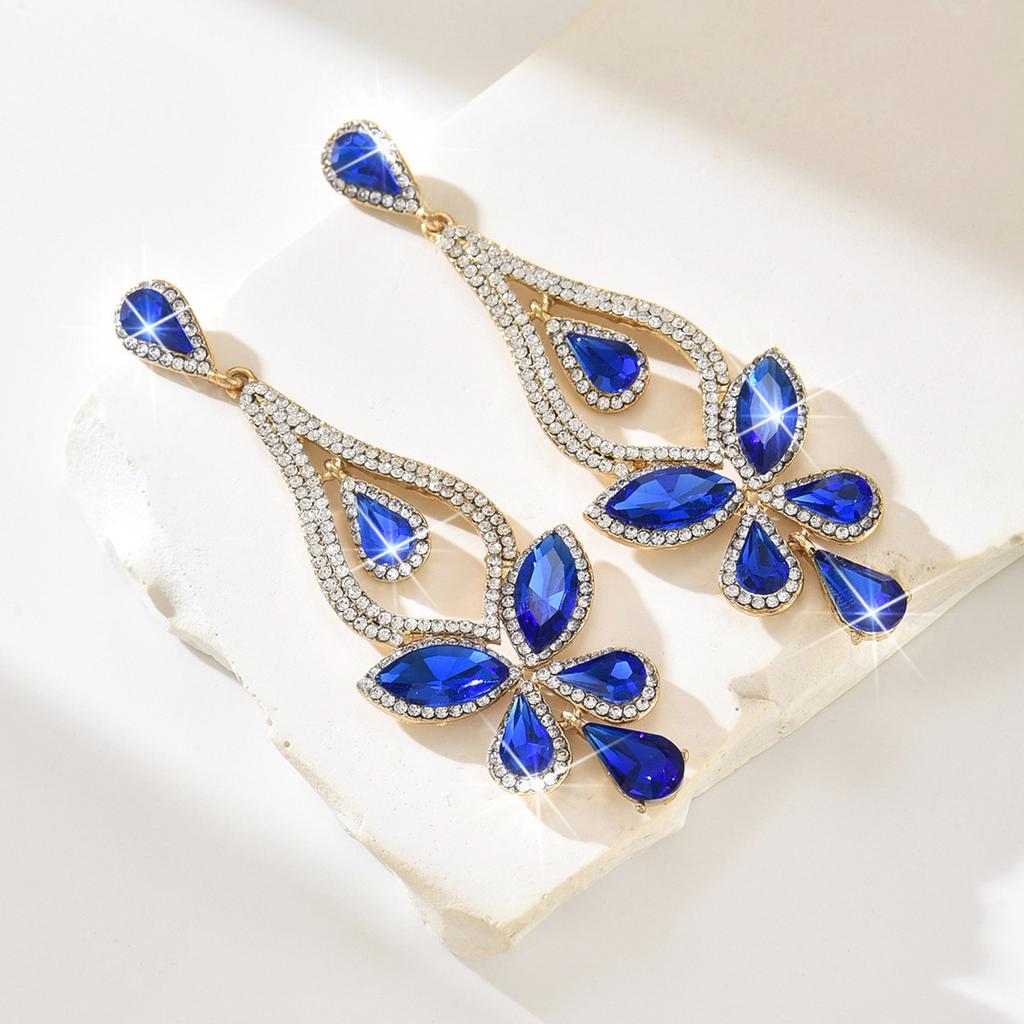 Long Colorful Crystal Bridal Wedding Water Drops Earrings for Women Prom Pageant Vintage Rhinestone Statement Earring