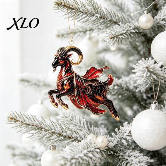 Indoor Holiday Tree Ornaments Galloping Goat Hanging Ornament, 2D Flat Acrylic Pendant, New Year Lightweight Pendants Decoration for Christmas