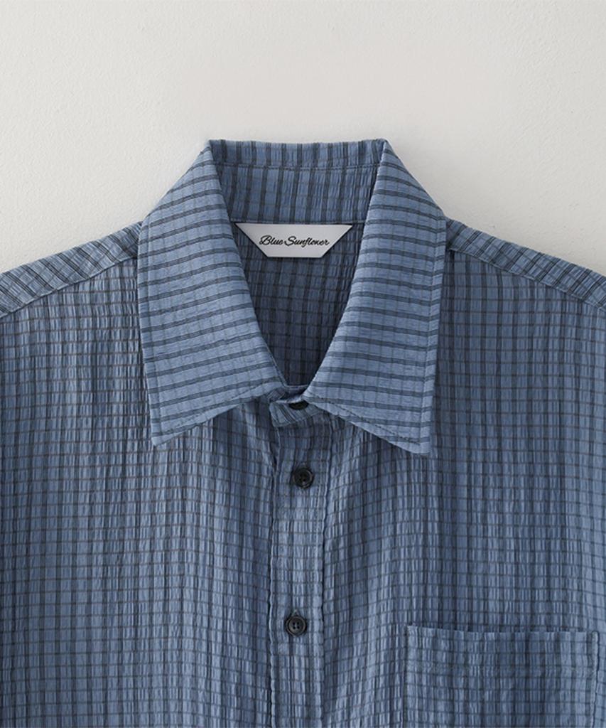 Beullusseonpeullawo Crinkle Check Short Sleeve Shirt [Blue]