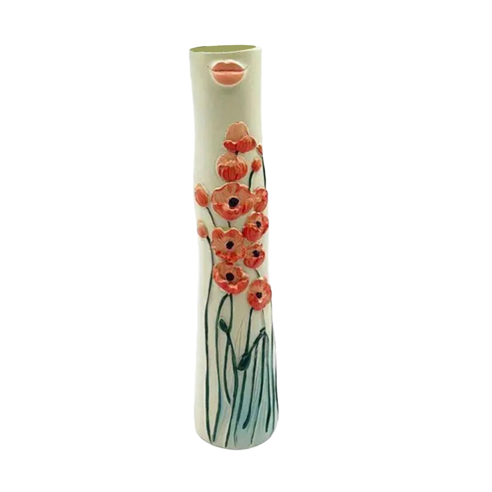 Resin Bohemian Family Vase Handmade Girls Face Cute Hand Painted Vase for Living Room Personalized Home Yards Decor