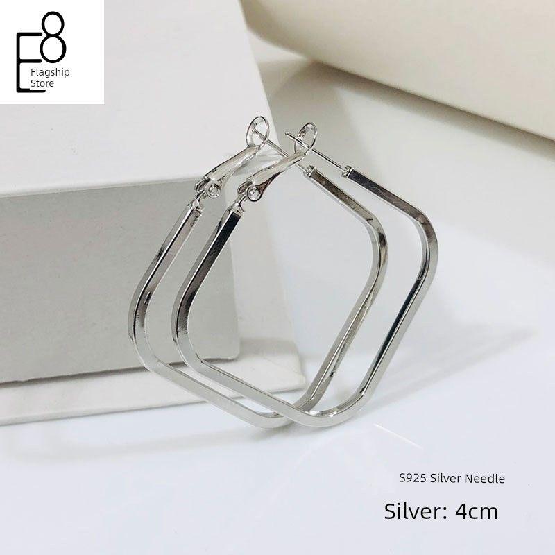 S925 Sterling Silver Simple 2026 New Style Square Hoop Earrings Exaggerated Large Earrings European and American Style Ear Studs