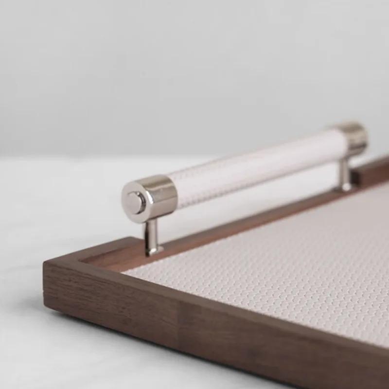 Organizer Drewniane Tace do Przechowywania Wyjmowane Luksusowe Prostokątne Tace Stołowe na Kosmetyki Taca Skórzana na Jedzenie Taca na Przyprawy Kuchenna Dekoracyjna