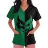 Women's Halloween Print Short Sleeve V-Neck Scrub Top with Pocket