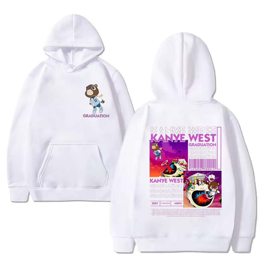 Hot sale Kanye West Graduation Bear Hip Hop print Hoodie 2024 Men Women vintage Casual streetwear Unisex Fleece Long sleeve Tops