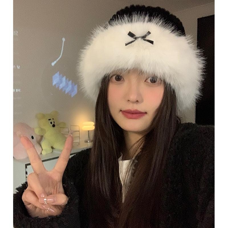 

Плюшевая вязаная шапка-рыбачка для женщин Новая осенне-зимняя корейская версия Универсальная Утепленная Теплая и Защищающая от холода Защита ушей Маленькое лицо M（56-58cm）