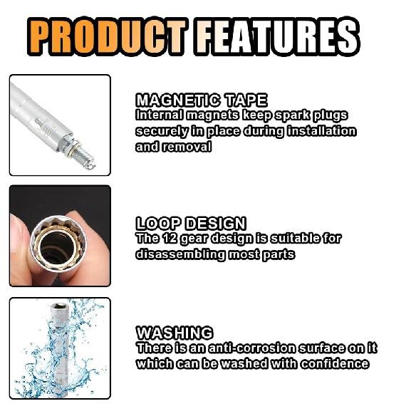 1*14mm Magnetic Thin Wall Wobble Spark Plug Socket Sleeve Removal Tool 98mm 3/8”