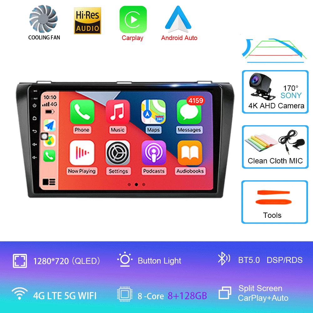 2 Din Car Radio Android 14 For Mazda 3 2004-2009 Multimedia Player Stereo Navigation with BOSE Carplay Speakers Head Unit Video