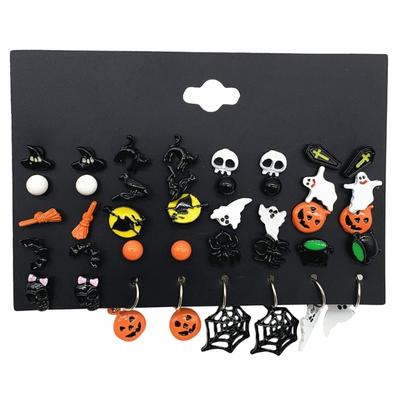 Spinnennetz Kürbis Geist Stecker Ohrring Halloween Thema Hängeohrring Skelett Creolen Ohrring Schmuck für Frauen Mädchen Teenager