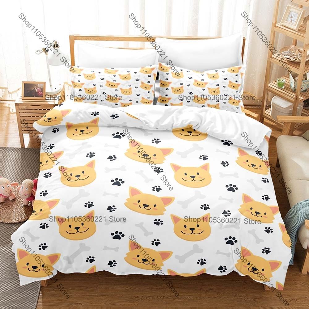 Hip Hop New Dog Three Piece Bedding Set Luxury Comforter Set with Queen King Size Including Anime  Animal Pillowcase