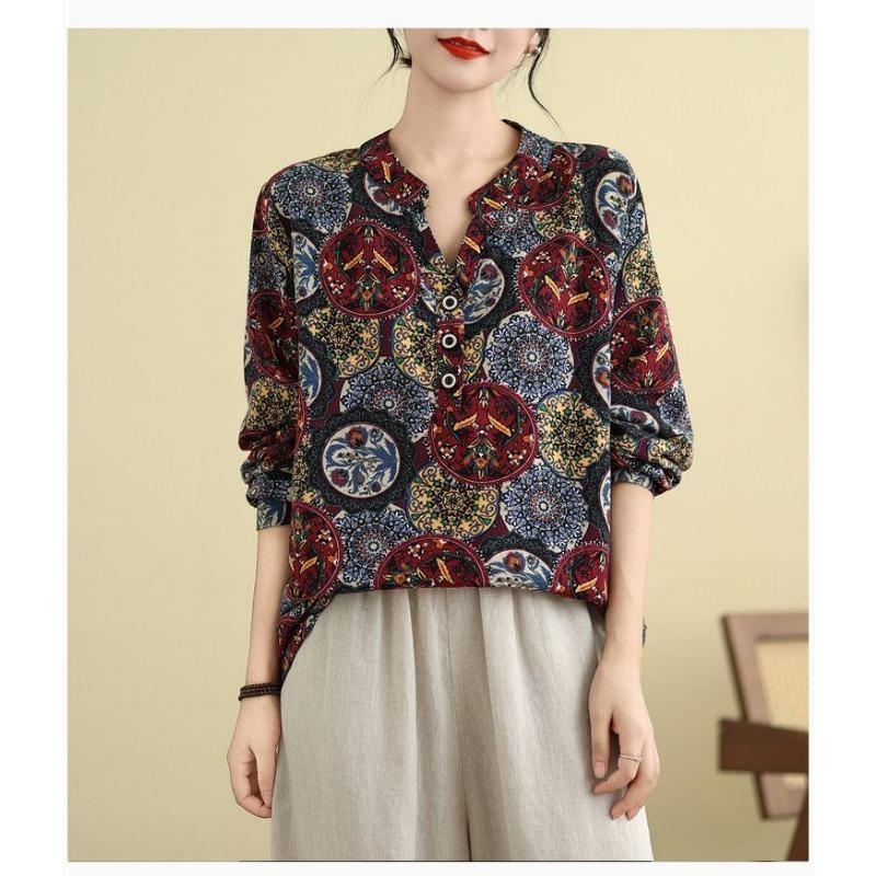 Chinese Style Literary Retro Cotton and Linen Long-sleeved T-shirt Tops for Women's Spring and Autumn New Loose Bottoming Shirts