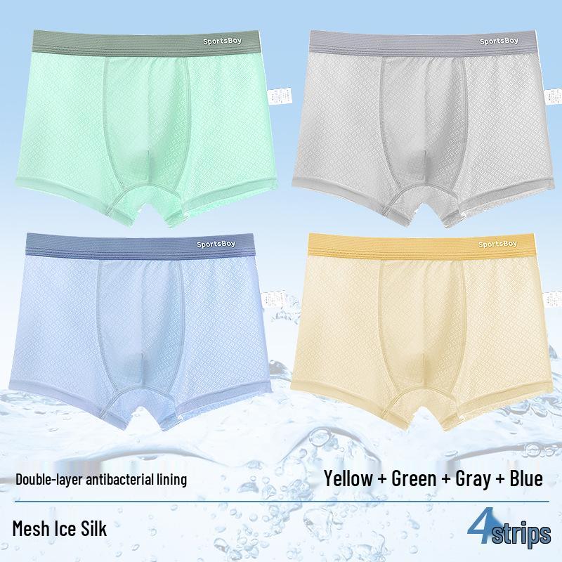 Boys  Ice Silk Antibacterial Mesh Boxer Briefs - Summer Thin Breathable Underwear 6XL (110-130 jin)