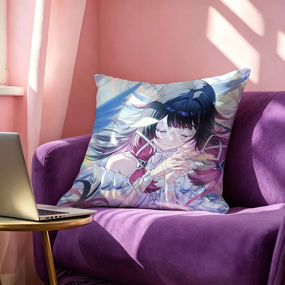 G-Genshin Columbina Impact Square Double-Sided printed Pillow Case Bedroom Bedside Pillow Sofa Cushion Cover