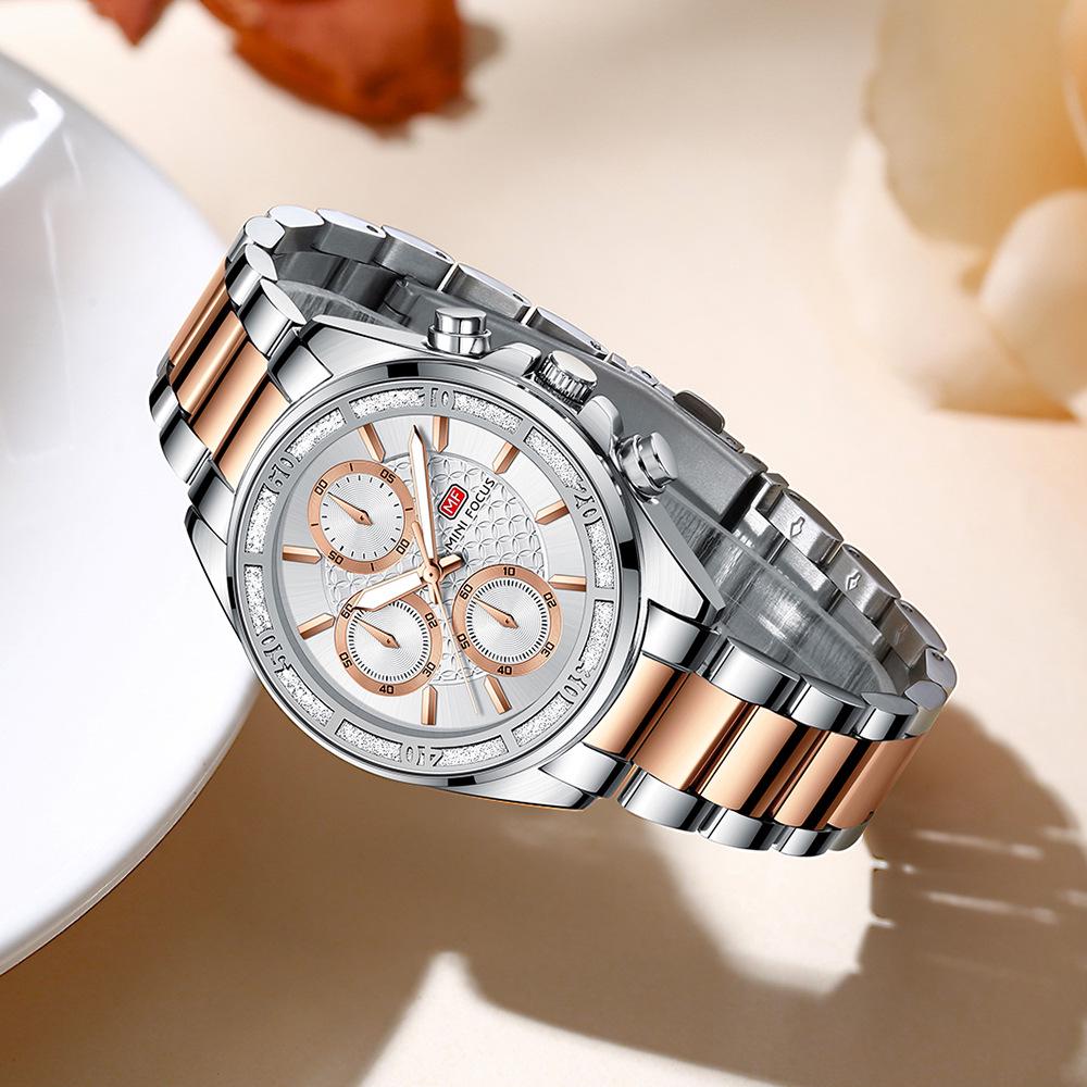 MINIFOCUS British Women's Quartz Watch with Copper Coin Pattern and Steel Band (Model 0615L)
