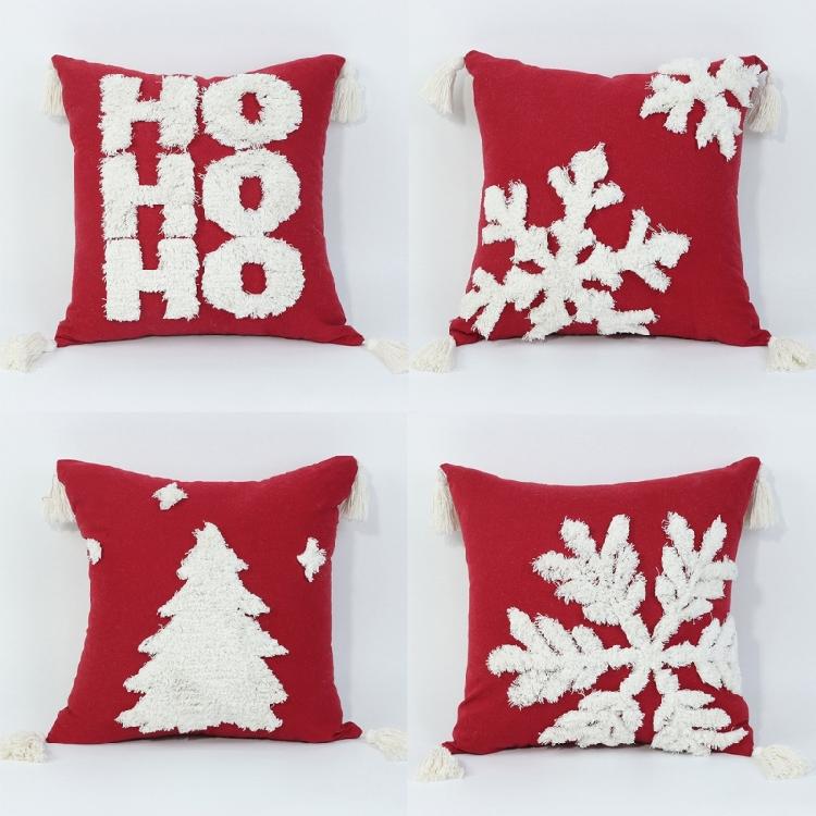 Christmas Tufed Pillow Cover Cotton Embroidered Couch Living Room Bedroom