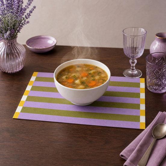 Yousheng Colorful Striped Placemat, Rectangular Artificial Leather Placemat, Heat Resistant Non-Slip Table Protector Mat for Home Dining
