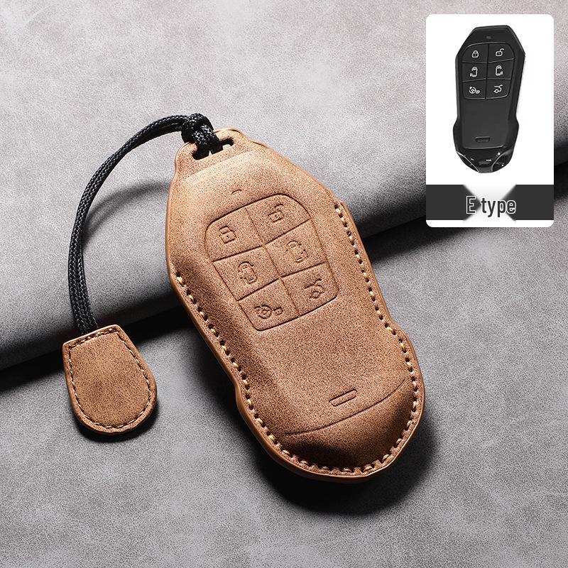 2026 Xiaopeng X9 Leather Key Case – Cowhide Car Interior Key Bag with Buckle Chain