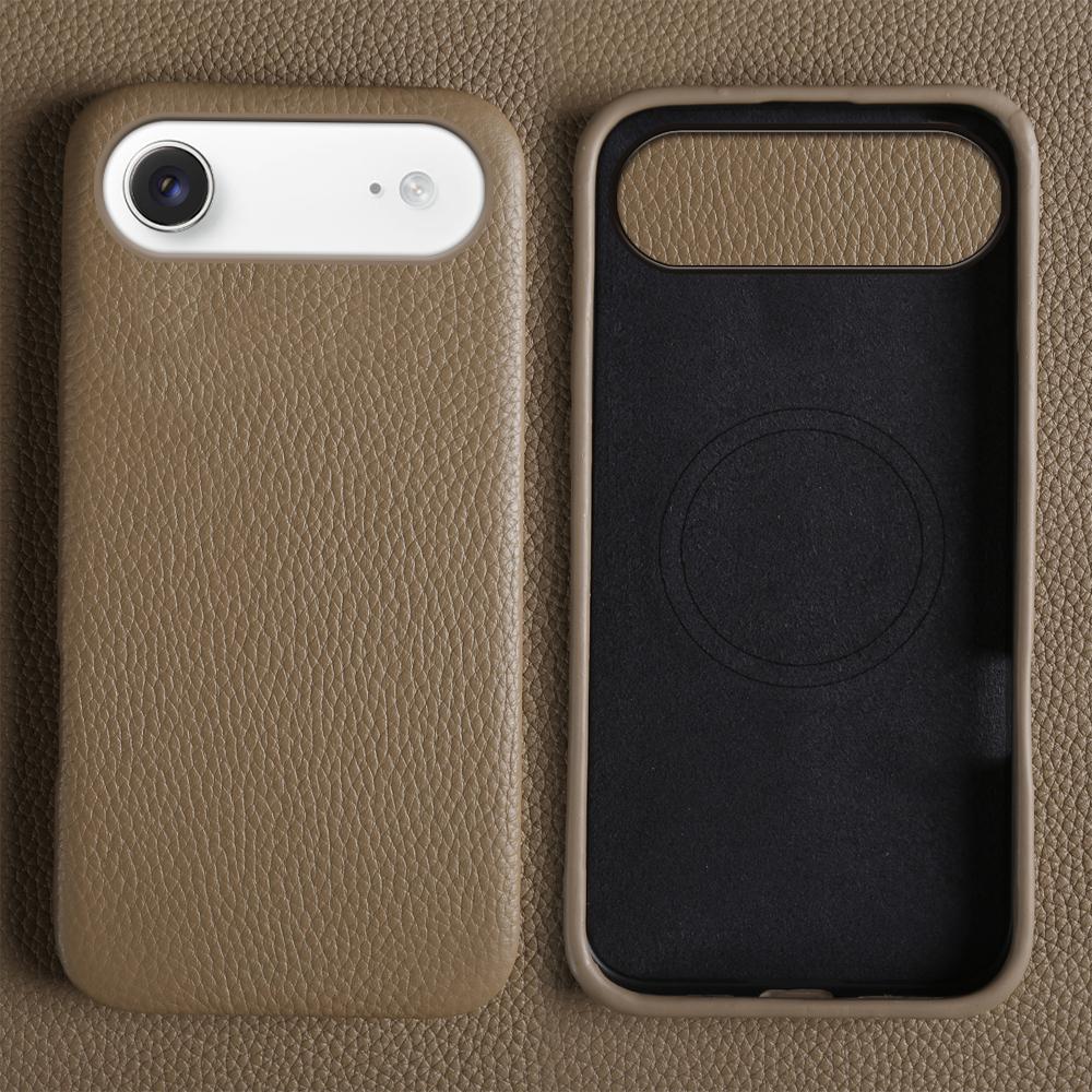 For iPhone Air Case Compatible with MagSafe Litchi Texture Genuine Cow Leather + PC Phone Cover
