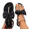 Roman Sandals Women's Flat Bottom Spring 2025 New Pearl Bow Toe Women's Shoes Retro Roman Shoes