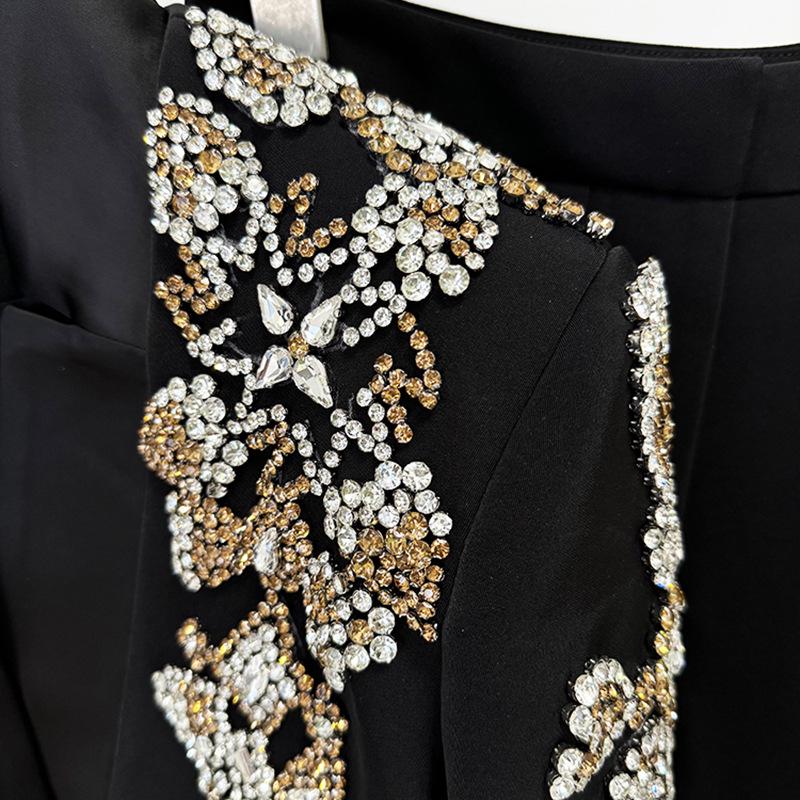 High-End Embroidered Rhinestone Suit Jacket with Slit Pants - Early Spring 2026 Collection