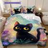 Black Cat Pattern Bedding Quilt Set Quilt Cover Pillowcase Home Decoration Birthday Gift (1 * Duvet Cover + 2 * Pillowcase, Without Core)
