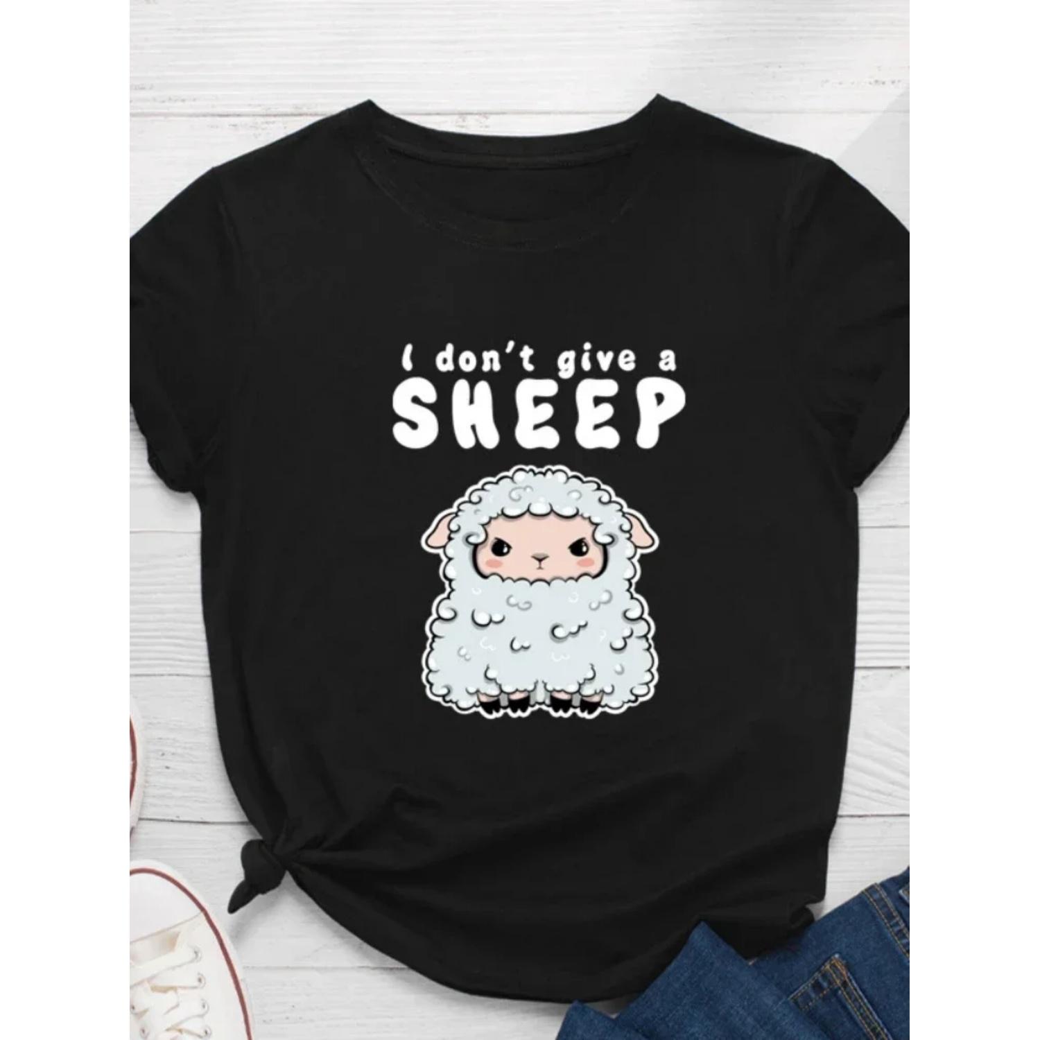 

Футболка с принтом «I Dont Give A Sheep» для женщин с коротким рукавом и круглым вырезом, свободная женская футболка, женская футболка, топы, одежда, женские футболки S чёрный