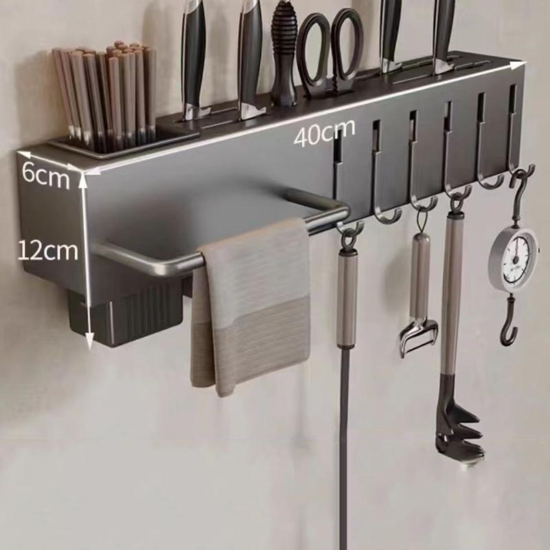 Wall-Mounted Thickened Knife Holder Punch-Free Kitchen Rack Multifunctional Chopstick Tube Knife and Utensil Holder Integrated