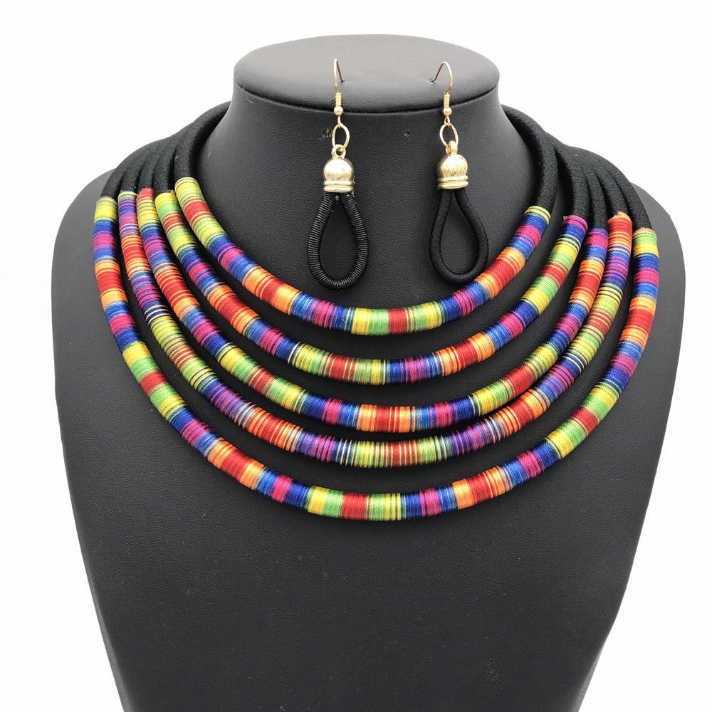 African Jewelry Set for Women Necklace Earrings Multi-layer Woven Choker Bridal Wedding Accessories