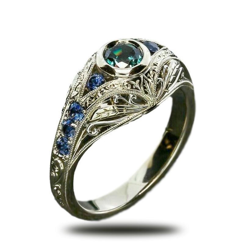 Wind Hollow Engraved With Colorful Glass Diamonds Retro Ring, Jewelry