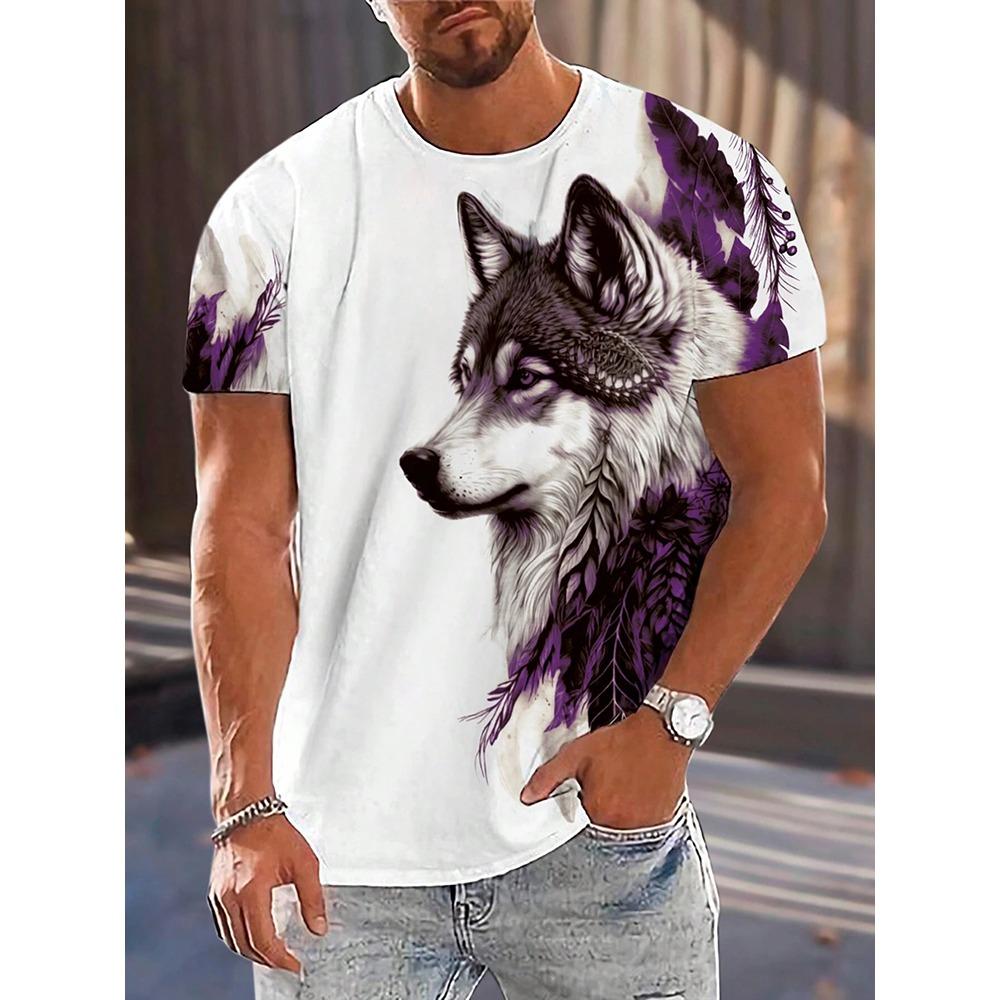 3D Wolf Print Men's T-shirt Summer City Everyday Fashion T-shirt Casual Short Sleeve Top Outdoor Sports T-shirt