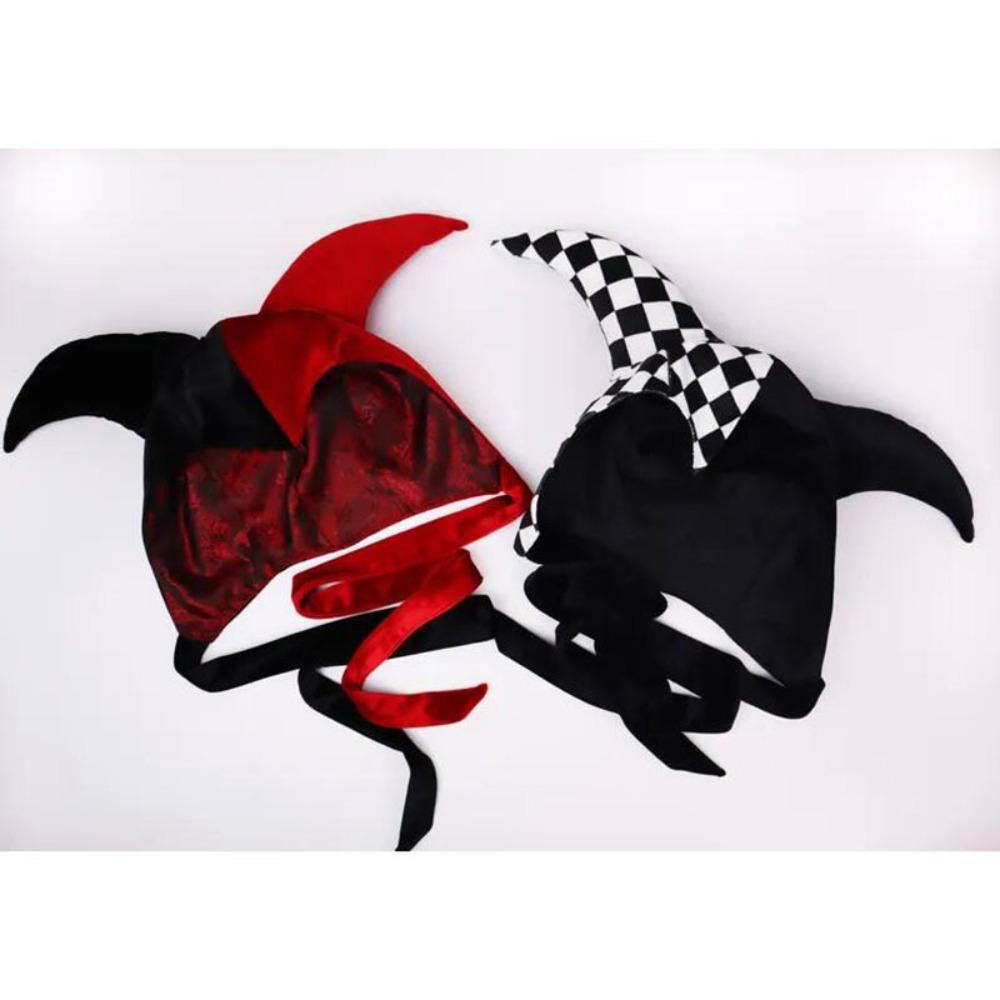 Black White Checkered Jester Hat Harlequin Costume Accessory Halloween Clown Cosplay Carnival Party Joker Masquarade Circus Hat