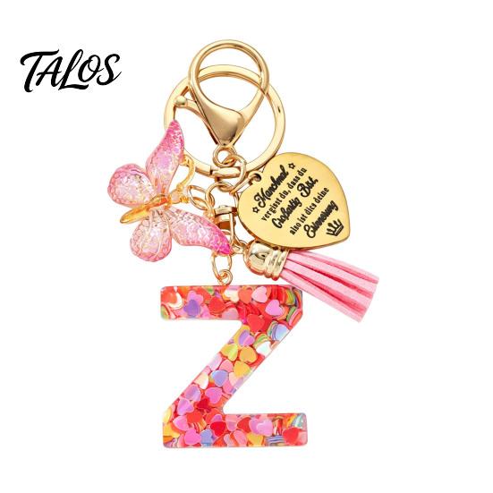 Talos Keychain Pendant, Sequins Initial Letter Charm Key Chain with Butterfly Tassel Stainless Steel Heart Design, A-Z Holder for Bag Purse Backpack