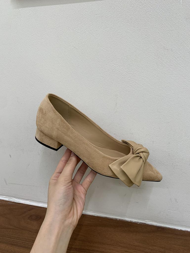 Jonmei for San Thick Heel Bow Pointed Single Shoes Women's Shoes 2025 Spring and Autumn Versatile Commuter Ladyshoes