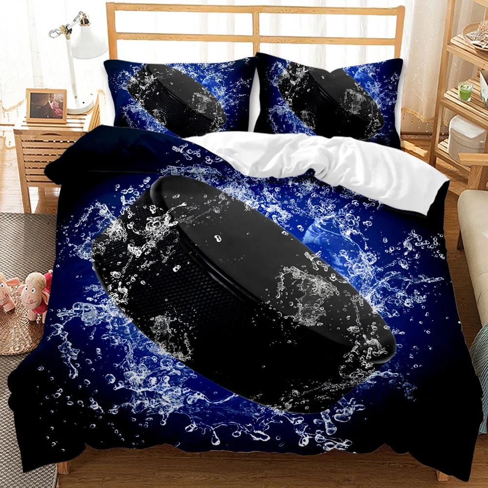 Ice Hockey Duvet Cover Set Twin Hockey Sport Player Bedding Set Winter Extreme Sport Game Polyester Comforter Cover Set King